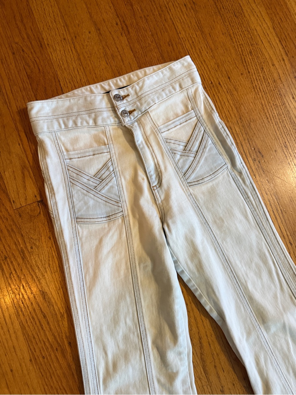 Veronica Beard Pale Blue High-Rise Jeans with Paneled Stitching